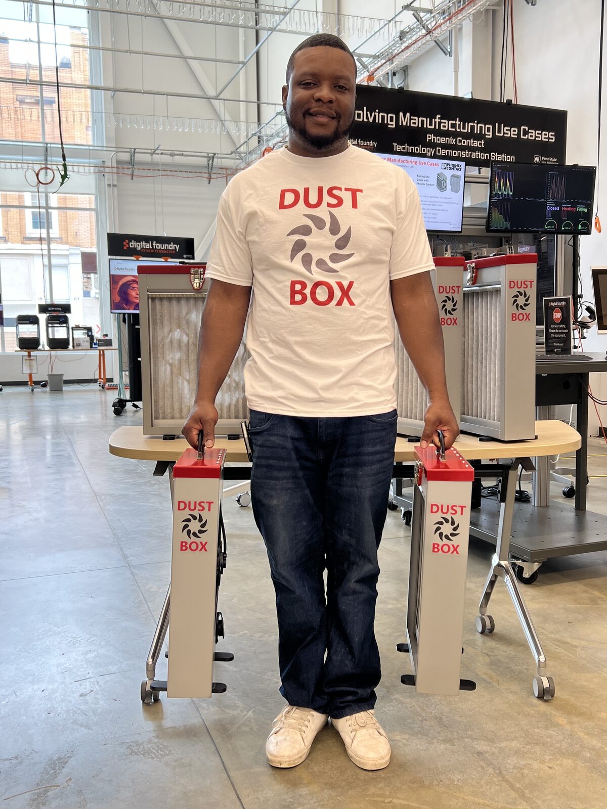 Sam Burton with Dust Box units at the Digital Foundry at New Kensington